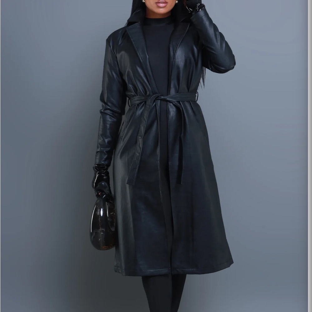 Women Faux Leather Trench